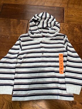 NWT Carter's Striped Hooded Long-Sleeve Shirt - Light Gray, Navy, Red